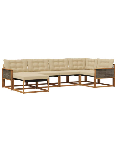 Set di divani da esterno con cuscino 6 pcs Naturale e Beige