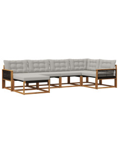 Set di divani da esterno 6 pcs Naturale e Grigio Chiaro