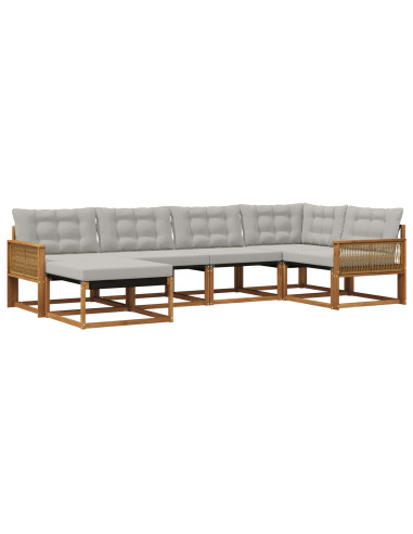Set di divani da esterno 6 pcs Naturale e Grigio Chiaro