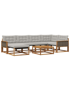Set di divani da esterno 7 pcs Naturale e Grigio Chiaro