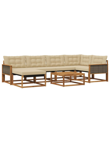 Set di divani da esterno con cuscino 7 pcs Naturale e Beige