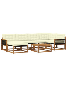 Set di divani da esterno con cuscino 7 pcs Naturale e Crema
