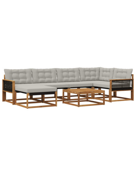 Set di divani da esterno 7 pcs Naturale e Grigio Chiaro