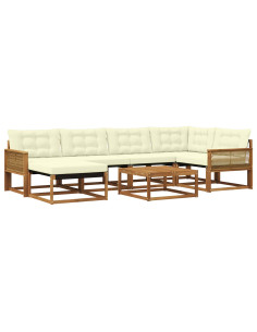 Set di divani da esterno con cuscino 7 pcs Naturale e Crema