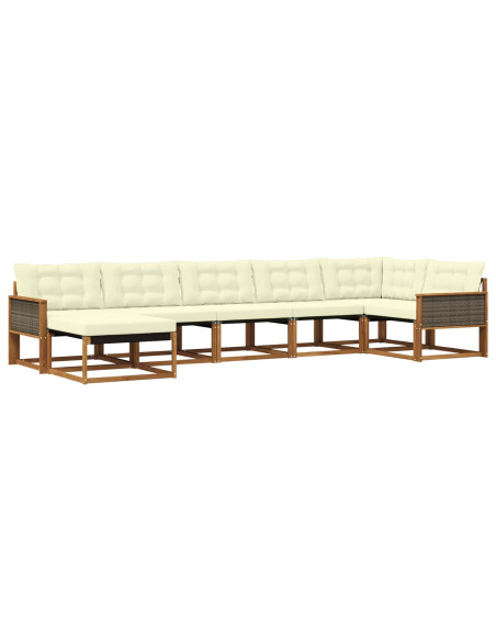 Set di divani da esterno con cuscino 7 pcs Naturale e Crema