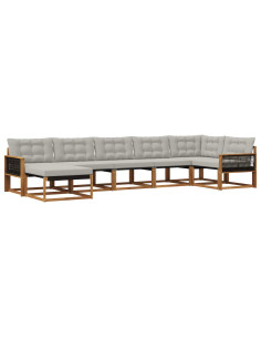 Set di divani da esterno 7 pcs Naturale e Grigio Chiaro