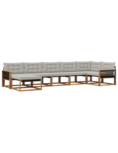 Set di divani da esterno 7 pcs Naturale e Grigio Chiaro