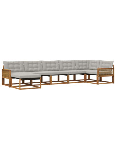 Set di divani da esterno 7 pcs Naturale e Grigio Chiaro