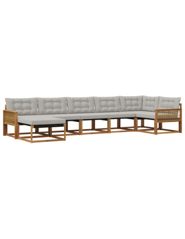 Set di divani da esterno 7 pcs Naturale e Grigio Chiaro