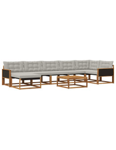 Set di divani da esterno 8 pcs Naturale e Grigio Chiaro