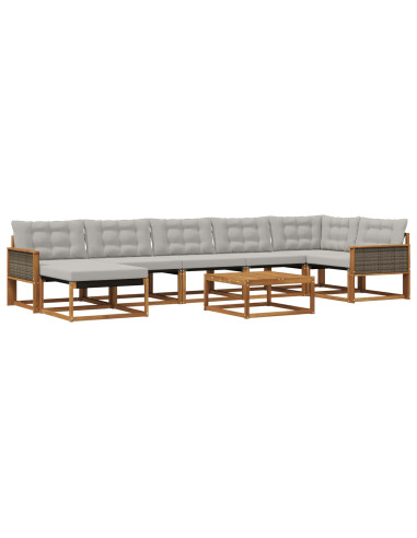 Set di divani da esterno 8 pcs Naturale e Grigio Chiaro