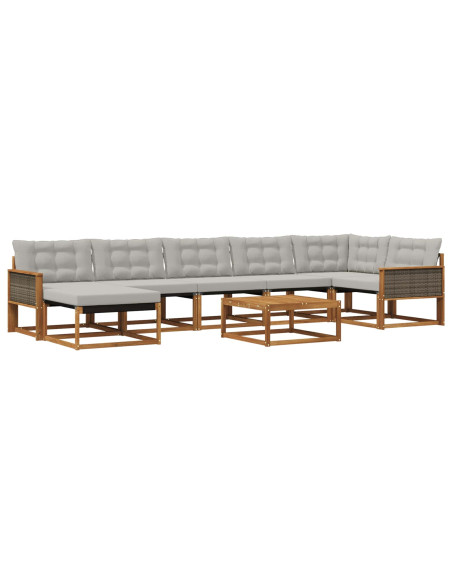 Set di divani da esterno 8 pcs Naturale e Grigio Chiaro