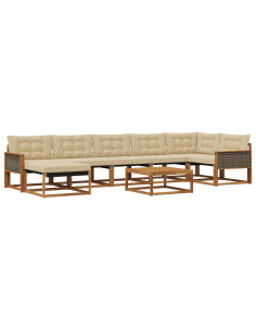 Set di divani da esterno con cuscino 8 pcs Naturale e Beige