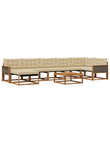 Set di divani da esterno con cuscino 8 pcs Naturale e Beige