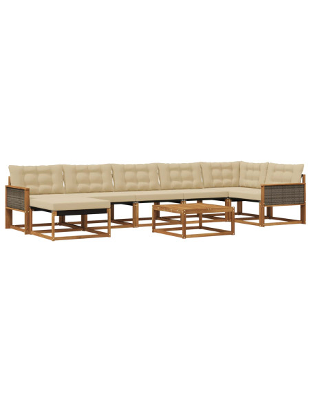 Set di divani da esterno con cuscino 8 pcs Naturale e Beige