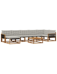 Set di divani da esterno 8 pcs Naturale e Grigio Chiaro