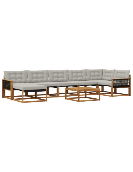Set di divani da esterno 8 pcs Naturale e Grigio Chiaro