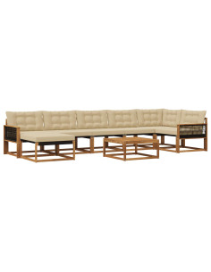 Set di divani da esterno con cuscino 8 pcs Naturale e Beige
