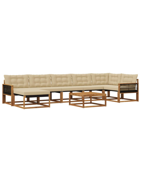 Set di divani da esterno con cuscino 8 pcs Naturale e Beige