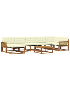 Set di divani da esterno con cuscino 8 pcs Naturale e Crema