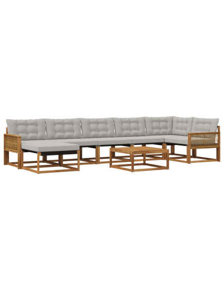 Set di divani da esterno 8 pcs Naturale e Grigio Chiaro