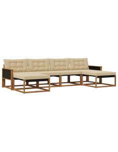 Set di divani da esterno con cuscino 6 pcs Naturale e Beige