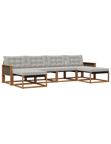 Set di divani da esterno 6 pcs Naturale e Grigio Chiaro