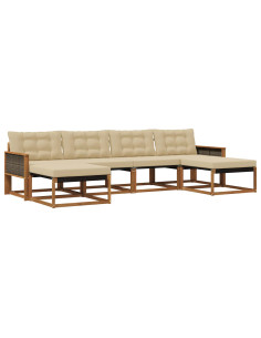 Set di divani da esterno con cuscino 6 pcs Naturale e Beige