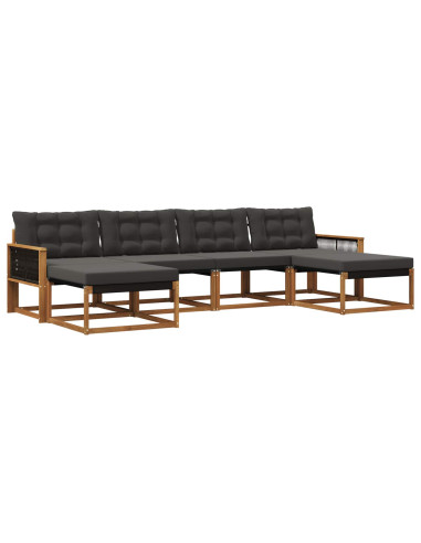 Set di divani da esterno con cuscino 6 pcs Naturale e Nero