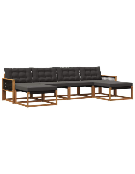 Set di divani da esterno con cuscino 6 pcs Naturale e Nero