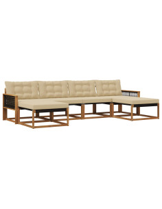 Set di divani da esterno con cuscino 6 pcs Naturale e Beige