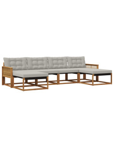 Set di divani da esterno 6 pcs Naturale e Grigio Chiaro