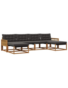 Set di divani da esterno con cuscino 6 pcs Naturale e Nero