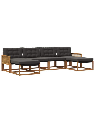 Set di divani da esterno con cuscino 6 pcs Naturale e Nero