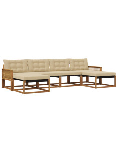 Set di divani da esterno con cuscino 6 pcs Naturale e Beige