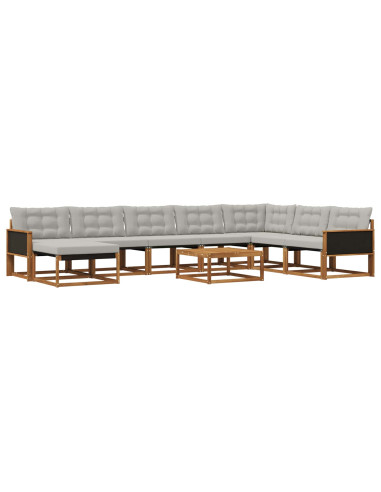 Set di divani da esterno 9 pcs Naturale e Grigio Chiaro