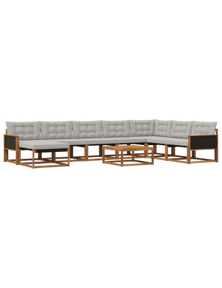 Set di divani da esterno 9 pcs Naturale e Grigio Chiaro