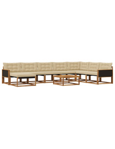 Set di divani da esterno con cuscino 9 pcs Naturale e Beige