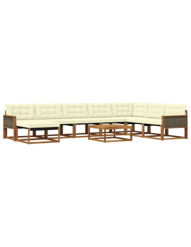 Set di divani da esterno con cuscino 9 pcs Naturale e Crema