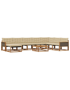 Set di divani da esterno con cuscino 9 pcs Naturale e Beige