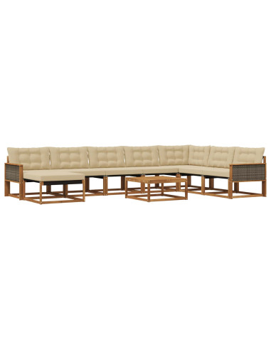 Set di divani da esterno con cuscino 9 pcs Naturale e Beige