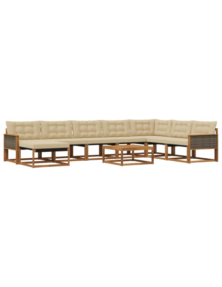 Set di divani da esterno con cuscino 9 pcs Naturale e Beige
