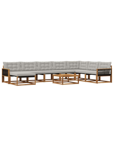 Set di divani da esterno 9 pcs Naturale e Grigio Chiaro