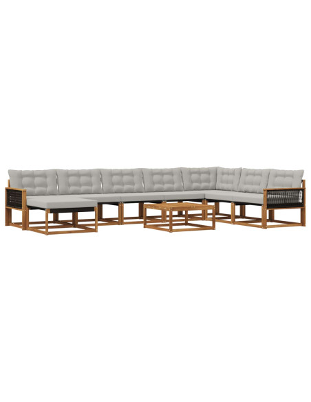 Set di divani da esterno 9 pcs Naturale e Grigio Chiaro