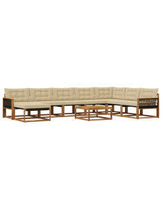 Set di divani da esterno con cuscino 9 pcs Naturale e Beige