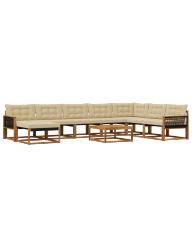 Set di divani da esterno con cuscino 9 pcs Naturale e Beige