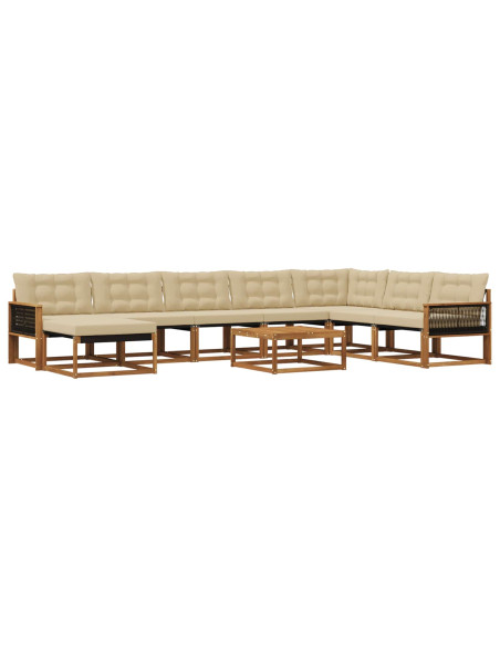 Set di divani da esterno con cuscino 9 pcs Naturale e Beige