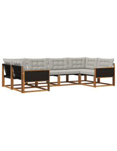 Set di divani da esterno 6 pcs Naturale e Grigio Chiaro