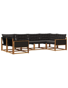 Set di divani da esterno con cuscino 6 pcs Naturale e Nero