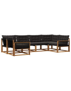 Set di divani da esterno con cuscino 6 pcs Naturale e Nero